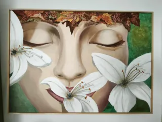 Cuadro original único mujer flores