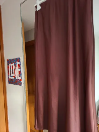 Falda satén marrón cintura elástica