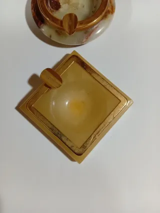 Coppia Ceneriere Vintage in pietra e metallo