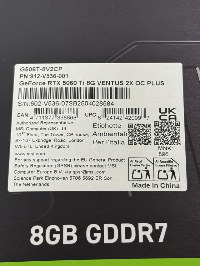 MSI RTX 5060 Ti Ventus 2X OC Tarjeta Gráfica