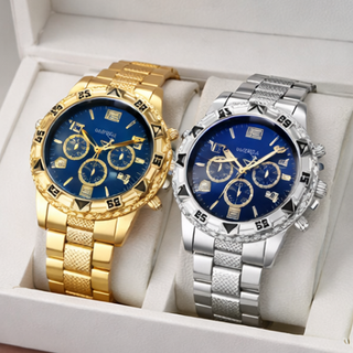 Pack 2 Relojes Lujo Hombre Azul/Oro y Plata