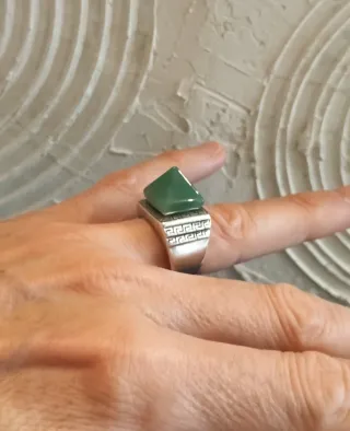 Anillo Plata 925 Maciza Cuarzo Verde Hombre