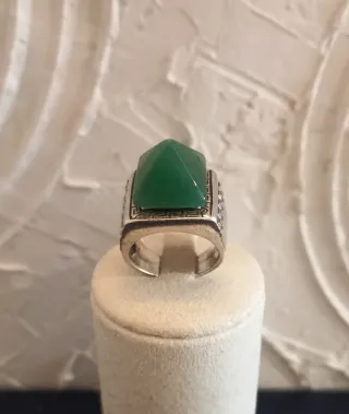 Anillo Plata 925 Maciza Cuarzo Verde Hombre