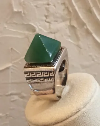 Anillo Plata 925 Maciza Cuarzo Verde Hombre