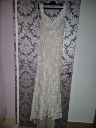 Vestido de Novia Encaje Beige/Blanco
