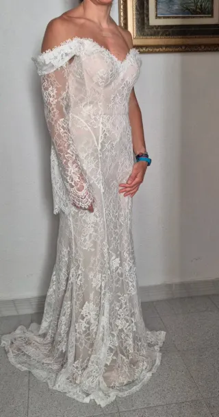 Vestido de Novia Encaje Beige/Blanco