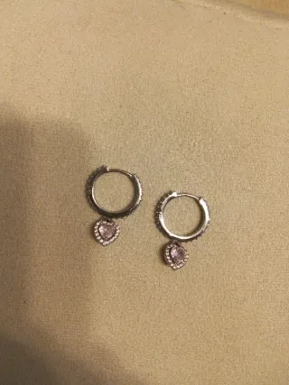 Pendientes Corazón Rosa Plata