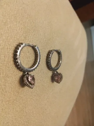 Pendientes Corazón Rosa Plata