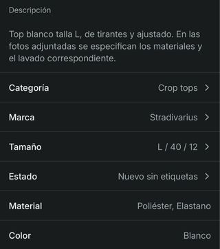 Top tirantes Stradivarius blanco Talla L