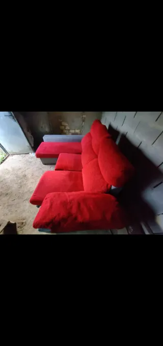 Sofá Chaise Longue Rojo y Gris