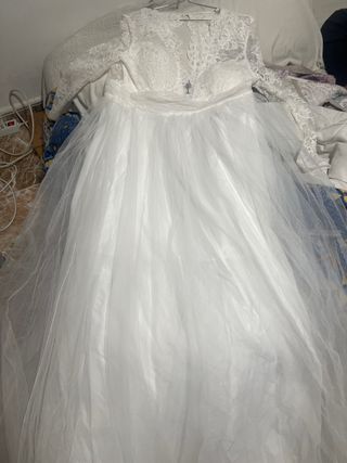 Vestido de Novia Talla XL Encaje y Tul