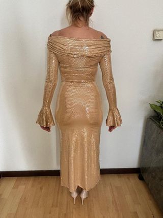 Vestido fiesta dorado lentejuelas M