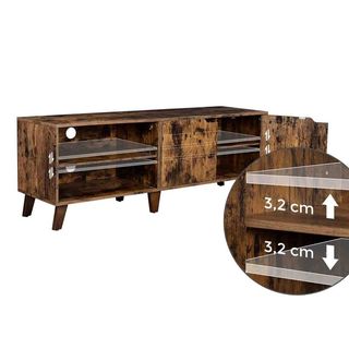 Mueble de TV VASAGLE 140 cm, 2 puertas y estantes, Marrón Rústico