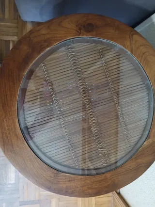 Mesa auxiliar madera y cristal