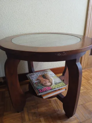 Mesa auxiliar madera y cristal