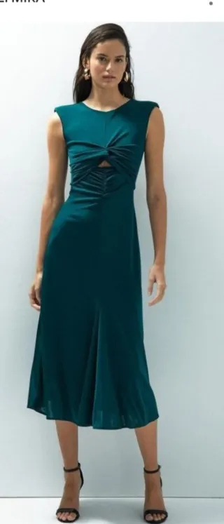 Vestido verde petróleo midi mujer