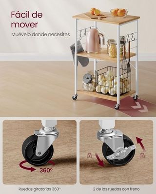 VASAGLE Estantería de Cocina con Ruedas Carrito