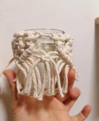 Portacandele in macramè e vetro