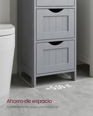 Armario de Baño 4 Cajones Gris Místico 30x30x82cm VASAGLE