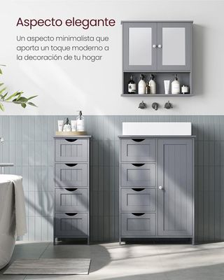 Armario de Baño 4 Cajones Gris Místico 30x30x82cm VASAGLE