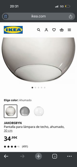 Pantall colgante cristal ahumado Ikea JAKOBSBYN