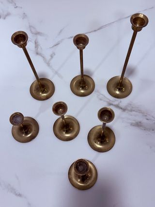 Juego 7 Candelabros Latón Vintage