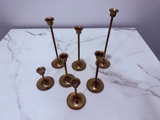 Juego 7 Candelabros Latón Vintage