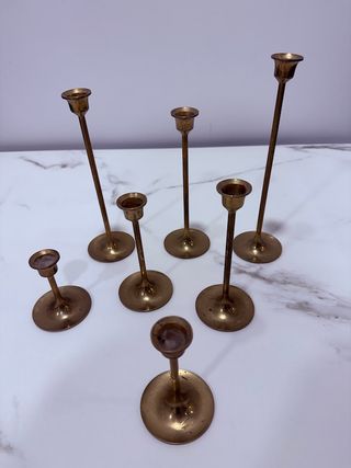 Juego 7 Candelabros Latón Vintage