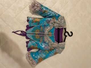 Traje de Fallera Adulta Azul, blanco y plateado