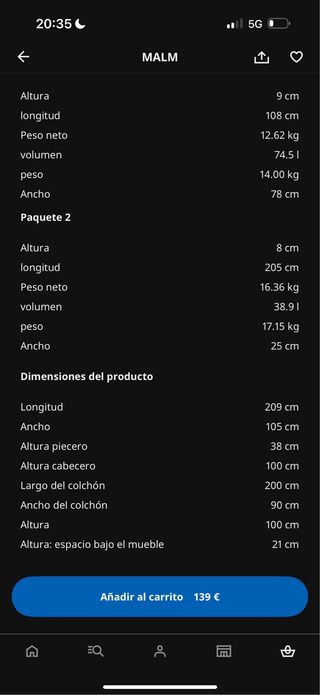 Estructura de cama MALM Roble Blanco