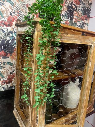 Alacena de madera con puerta de rejilla