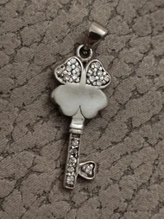 Coppia Charms Chiave Argento e quadrifoglio