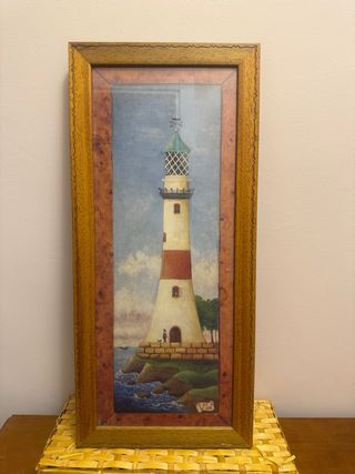 Cuadro Estilo Naíf "El Faro" Doble Marco Artesanal
