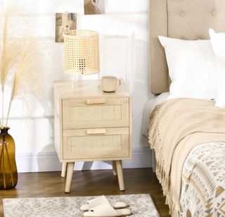 Mesita de Noche Estilo Cannage Madera