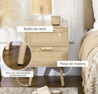 Mesita de Noche Estilo Cannage Madera
