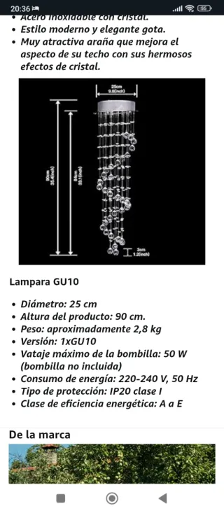 Lámpara de techo de cristal y metal