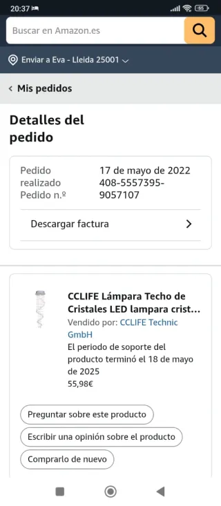 Lámpara de techo de cristal y metal