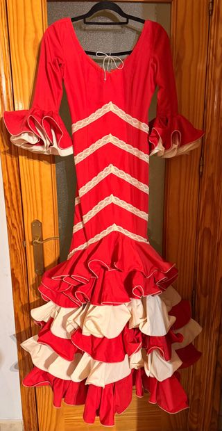 Vestido Flamenca Talla 36 Rojo y Beige