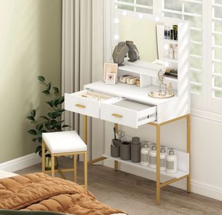 Tocador con luz y taburete