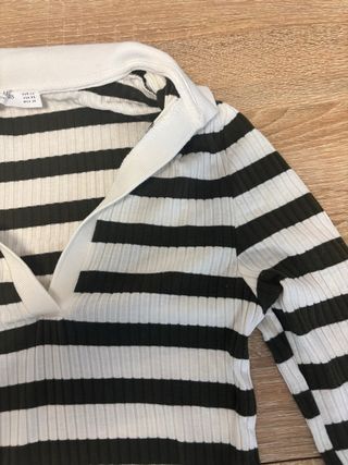 Stradivarius Camisa Polo Rayas Verde y Blanco