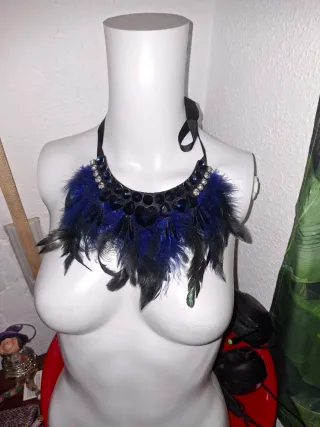 Gargantilla Burlesca Plumas Azul y Negro