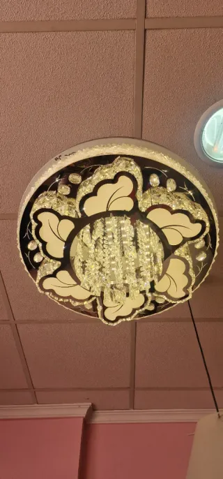 Lámpara Techo Cristal LED Azul y Dorado