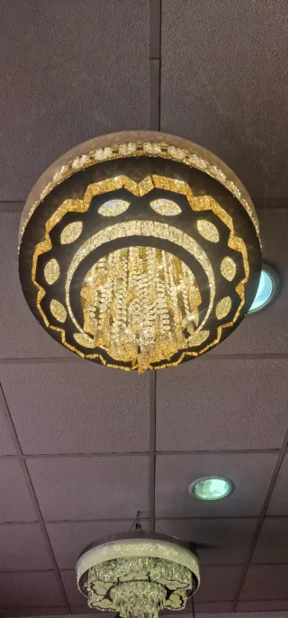 Lámpara Techo Cristal LED Azul y Dorado