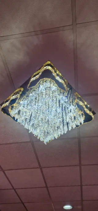 Lámpara Techo Cristal LED Azul y Dorado