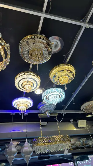 Lámpara Techo Cristal LED Azul y Dorado