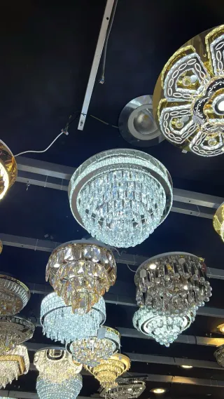 Lámpara Techo Cristal LED Azul y Dorado