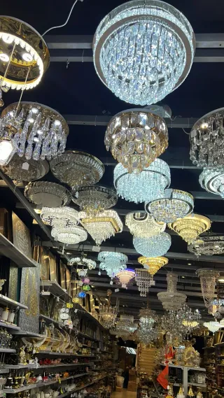 Lámpara Techo Cristal LED Azul y Dorado