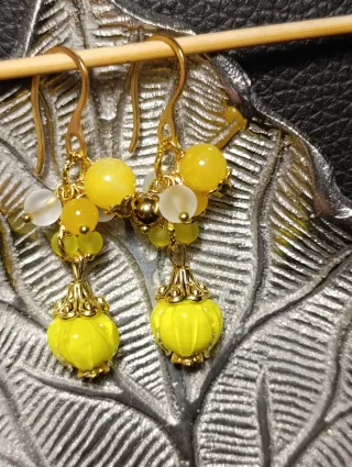 Orecchini Gialli Fiori Murano Giada Acciaio