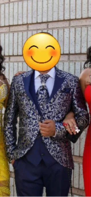 Traje de fiesta/novio azul y plateado
