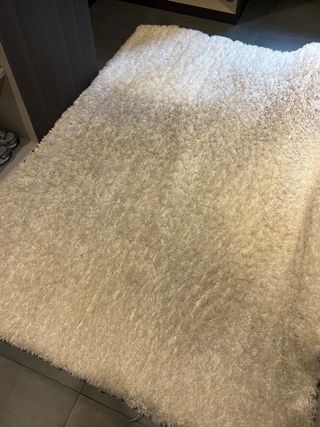 Alfombra pelo largo beige/blanco poliéster